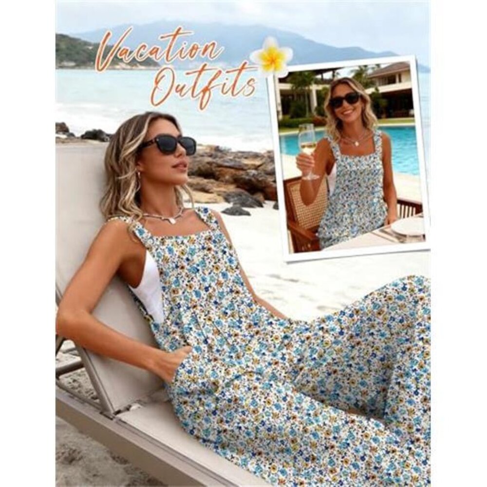 Women's Casual Overalls Loose Wide Leg Jumpsuit Summer Boho Baggy Romper - Picture 4 of 6